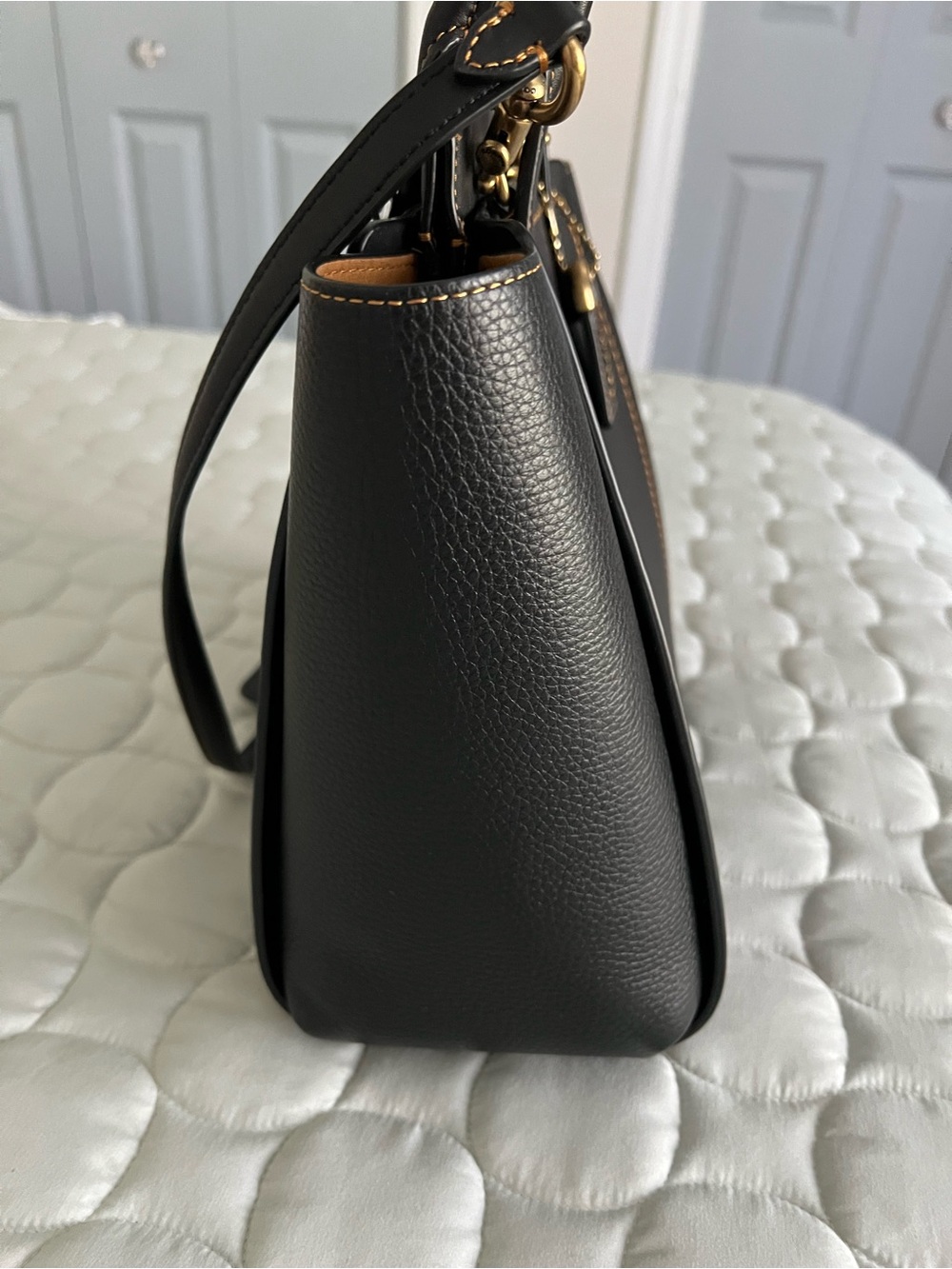 COACH Black Leather mixed leather Troupe Tote satchel with Gold-Tone Hardware - Picture 8 of 10